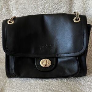 Coach Black Leather Shoulder Bag with Gold Accents